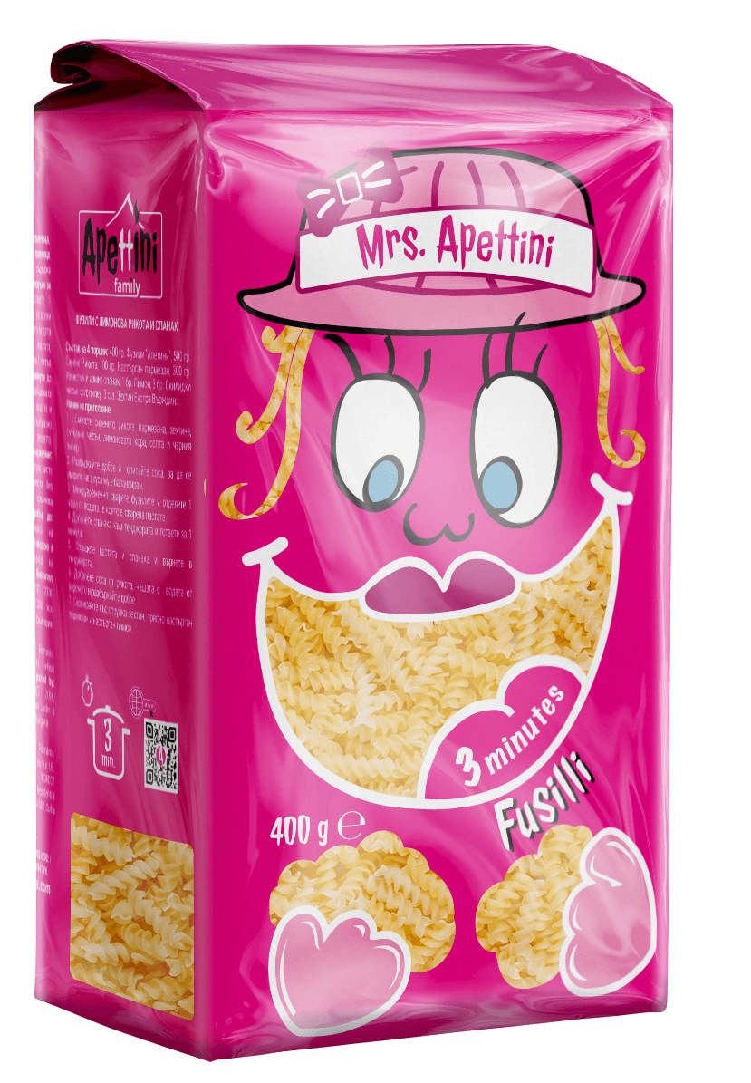 Mrs. Apettini Durum Pasta 3 minutes Fusilli 400g